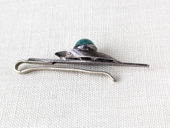 Vintage Sterling Silver Green Stone Bar Tie Clasp… - image 4