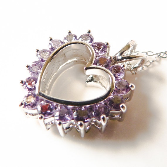 Vintage Sterling Silver Heart Pendant Necklace, R… - image 6