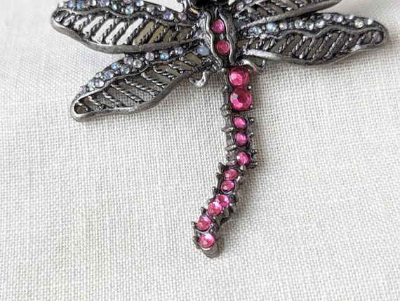 Vintage Dragonfly Brooch with Pink and Iridescent… - image 4