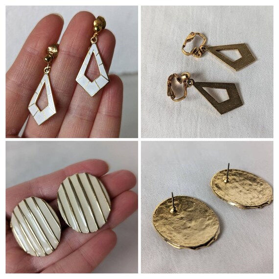 6 Pairs of Vintage Enamel Earrings, Geometric Ear… - image 8