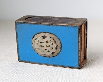 Antique Chinese Jade & Blue Enamel Matchbox Holder