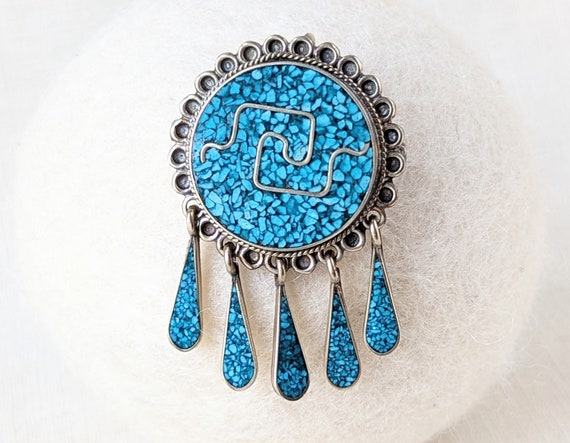 Vintage Alpaca Silver Turquoise Mexican Pendant P… - image 1