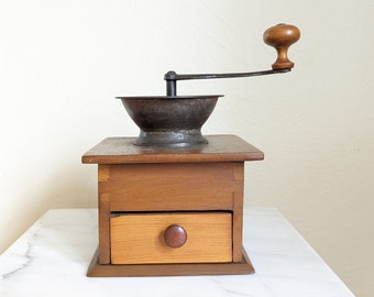 Antique Wooden Coffee Mill Grinder with Drawer, Primitive Box Mill, Rustic Home Decor, Antique Farm Decor, Antique Cottage Decor