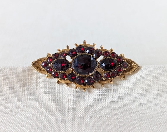 Vintage ART Brooch, Red Rhinestone Brooch, Boho B… - image 1