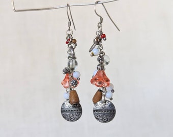 Vintage Boho Dangle Earrings: Beaded Floral Cluster Jewelry