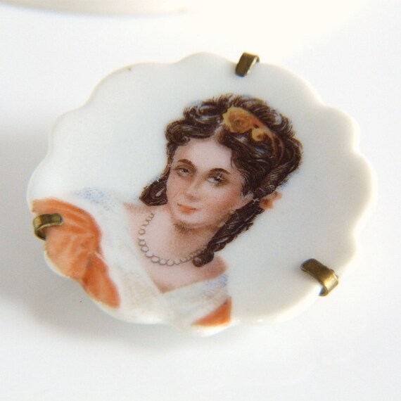 Limoges Portrait Brooch, Ladies Limoges Porcelain… - image 3