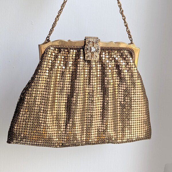 Mid Century Whiting and Davis Bag, Mesh Bag, Shiny Gold Bag, Vintage Metal Mesh Purse, Evening Bag, Cocktail Bag, Vintage Accessories