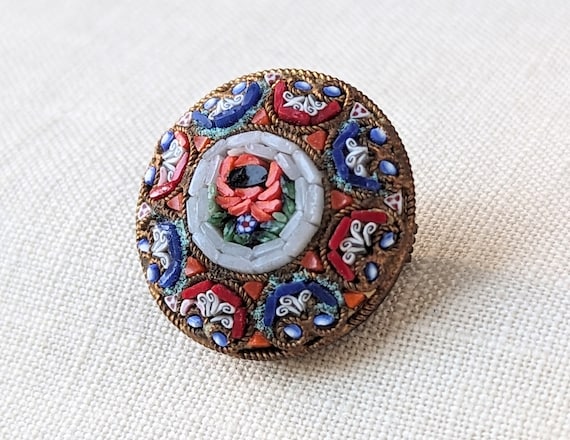 Vintage Micro Mosaic Brooch, Mosaic Flower Brooch… - image 2