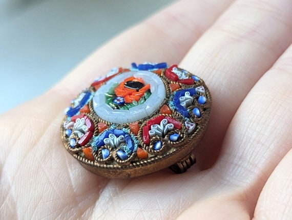 Vintage Micro Mosaic Brooch, Mosaic Flower Brooch… - image 3