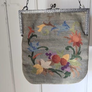 Bolso antiguo vintage con asa para mujer con tapiz floral, bolso vintage con tapiz floral para mujer, bolso vintage con tapiz, bolso vintage con tapiz