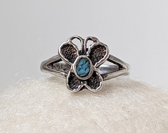 Sterling Silver Butterfly Ring, Turquoise Ring, Blue Ring, Boho Ring, Vintage Ring, Blue Hippie Ring, Southwestern Jewelry, Ring Size 5-1/2