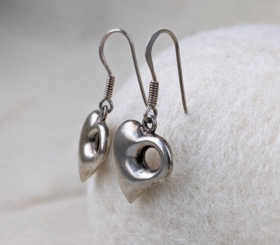 Sterling Silver Heart Earrings, Puffy Heart Earri… - image 2