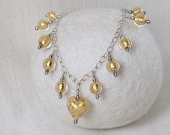 Collier vintage en argent sterling et perles de verre de Murano par Lucky Clover