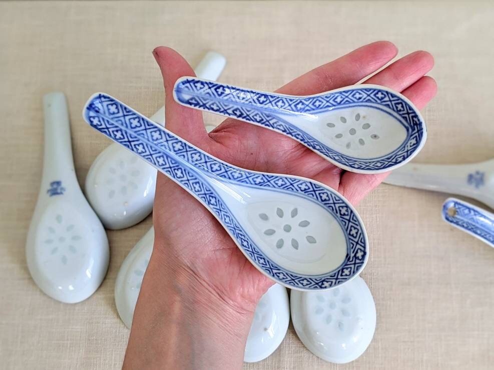 Vintage Chinese Spoons Chinese Porcelain Soup Spoons in White Etsy
