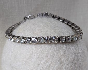 Bracelet vintage en argent sterling et strass blancs scintillants - Bijou de mariage