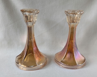 Bougeoirs vintage en verre Marigold Carnival, lot de 2