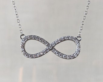 Sterling Silver Infinity Sign Rhinestone Pendant Necklace, Infinity Jewelry, Infinity Necklace, Rhinestone Jewelry, Infinity Symbol Necklace