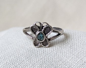 Sterling Silver Butterfly Ring, Turquoise Ring, Blue Ring, Boho Ring, Vintage Ring, Blue Hippie Ring, Southwestern Jewelry, Ring Size 5-3/4