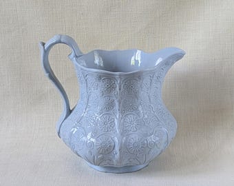 Pichet William Ridgway Floral Antique en Grès, Bleu des années 1800, Décoration d'intérieur