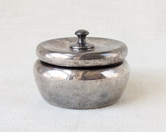 Vintage Silver Plated Metal Powder Jar with Lid by Derby Silver Company, Small Powder Jar, Vanity Top Decor, Jewelry Box, Pill Box