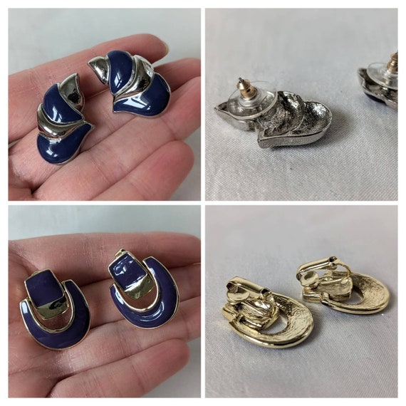 6 Pairs of Vintage Enamel Earrings, Geometric Ear… - image 6