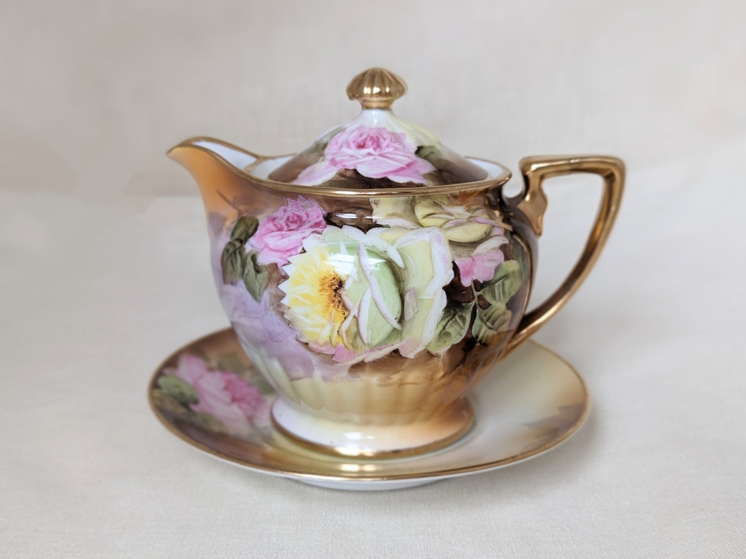 Vintage Nippon Teapot and Saucer Japanese Porcelain Teapot Etsy