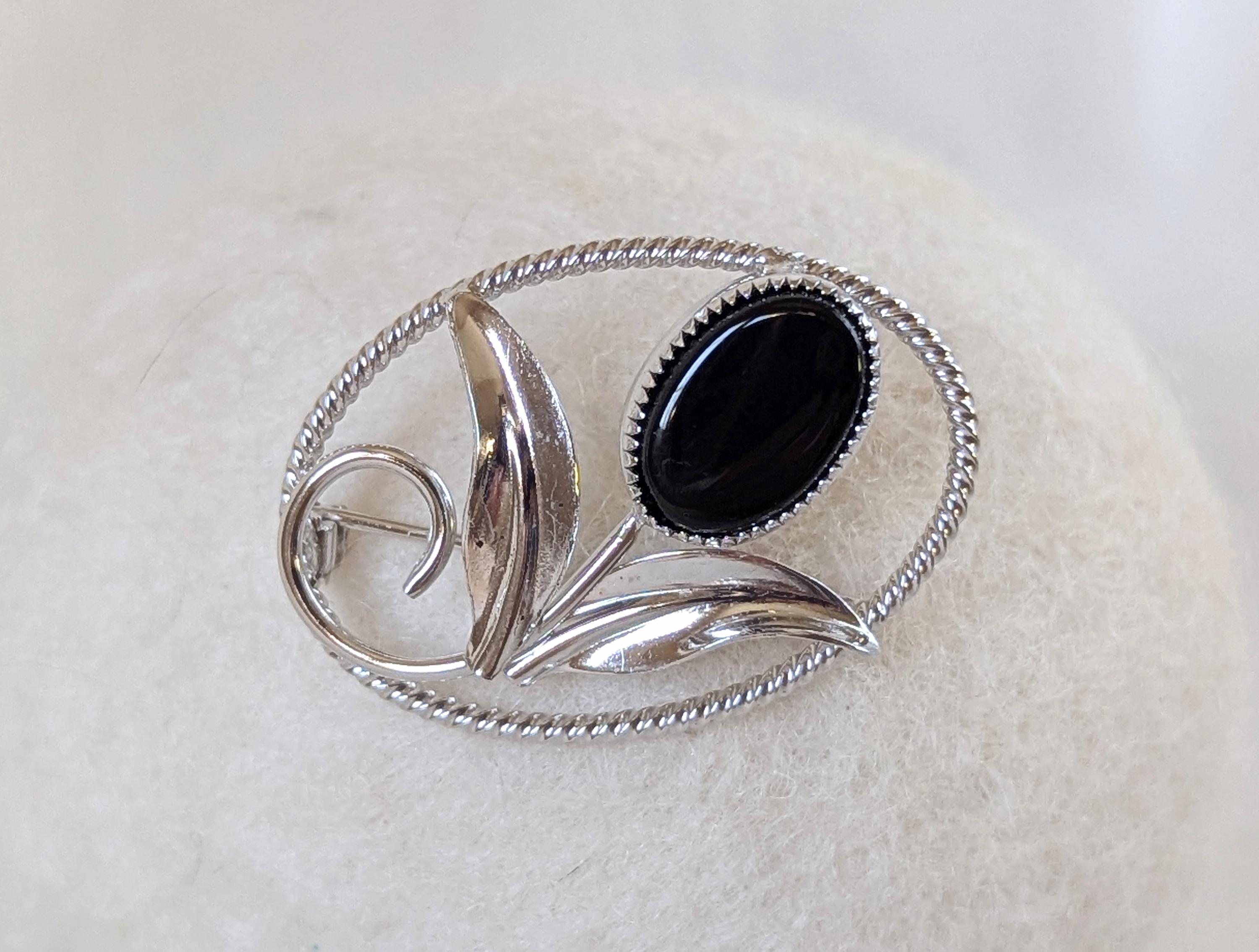 アクセサリー vintage silver925 onyx brooch Vintage Sterling Silver Onyx Brooch, Black Jewelry Brooch