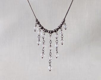 Vintage Sterling Silver Crystal Drop Necklace: Bridal Wedding Jewelry