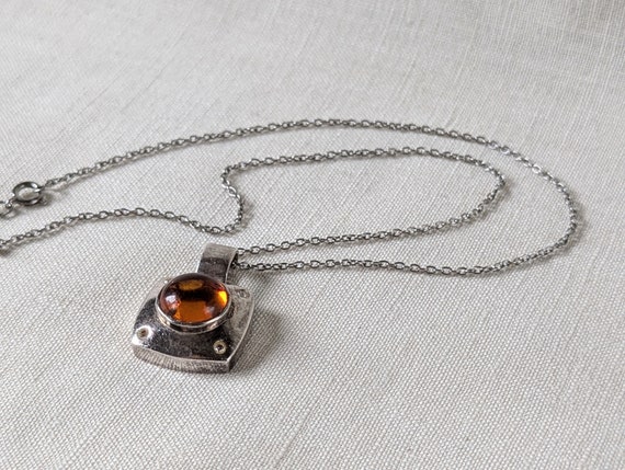 Vintage Sterling Silver Amber Pendant Necklace, V… - image 4