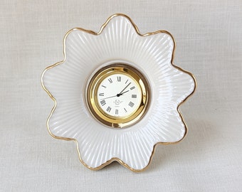 Vintage Lennox Floral Porcelain Clock, Vintage Porcelain Home Decor, White Porcelain Clock, White Home Decor, Vintage Lennox Clock