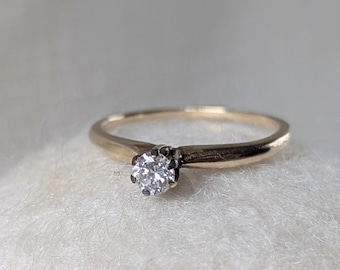 Bague de fiançailles vintage en or jaune 14 carats et diamants - Taille 7