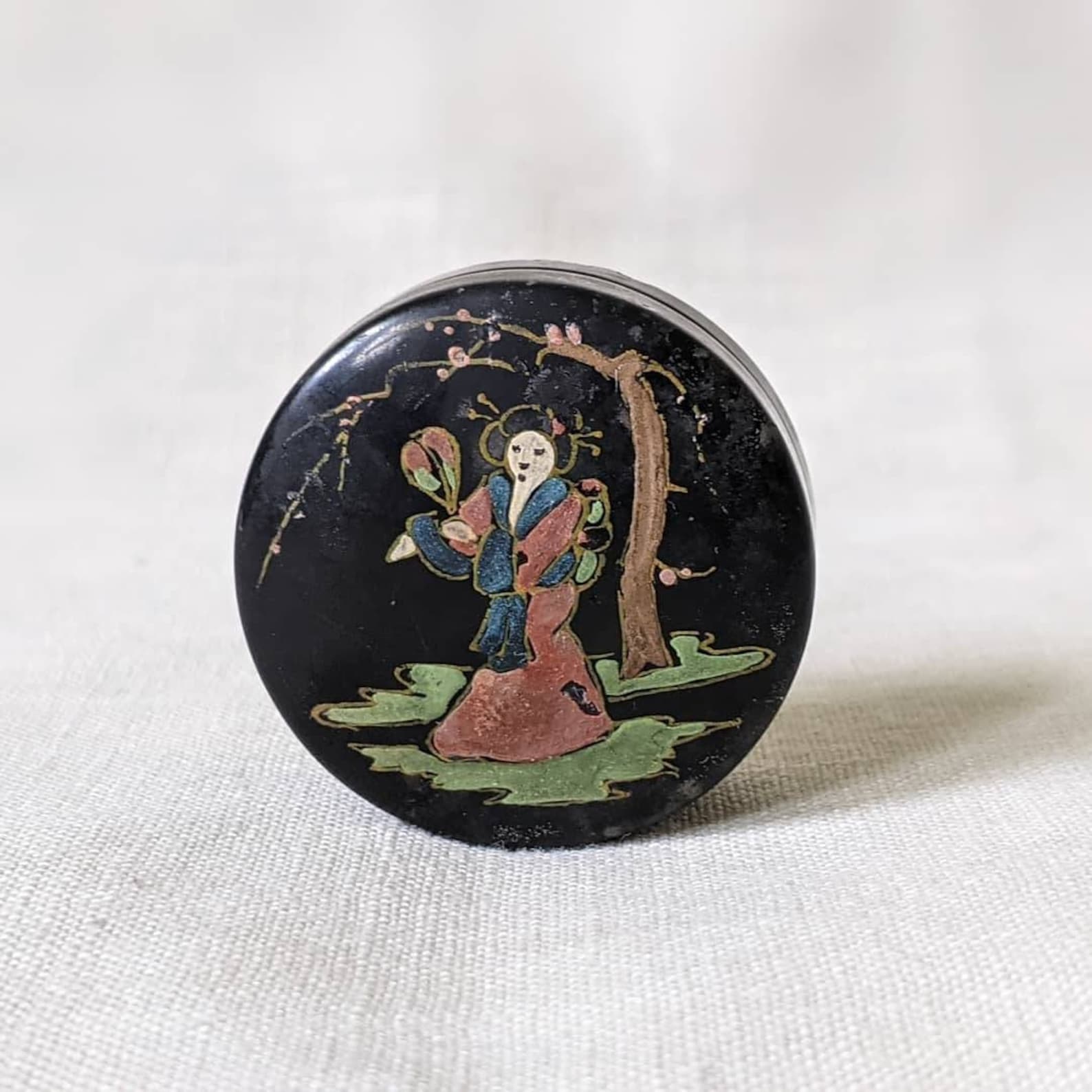 Vintage Japanese Pill Box Miniature Box Miniature Art Woman Etsy