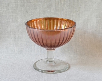 Compote de bols de crème glacée sorbet en verre orange Carnival côtelé irisé vintage, 3-1/2" de haut