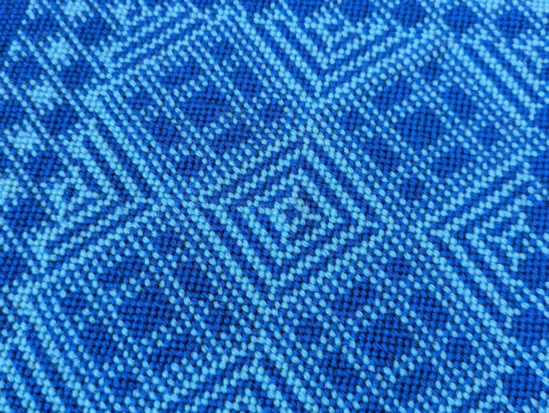 Vintage Blue Geometric Needlepoint Art - 10" x 10" image 2