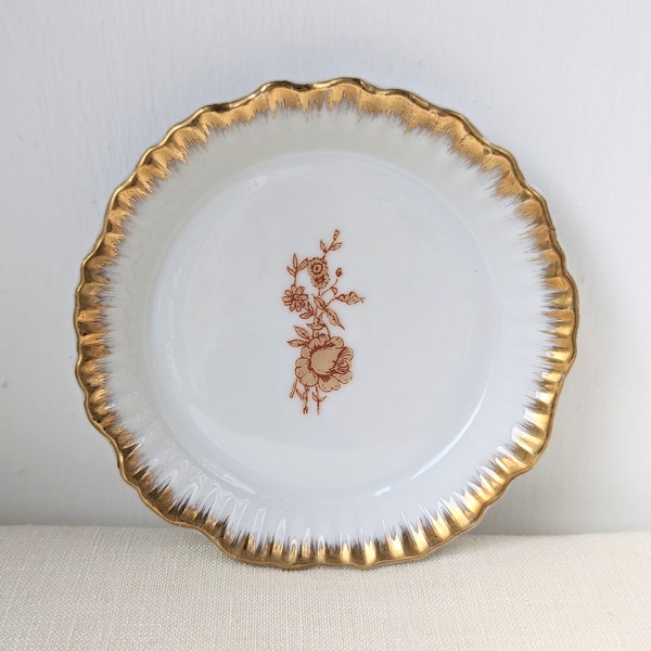 Vintage Royal Kendall Fine China Tiny Plate, Gold Rim Rose Floral Plate, Vintage Tableware, Floral Fine China, Collectible Decorative Plate