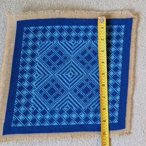 Vintage Blue Geometric Needlepoint Art - 10" x 10" image 4