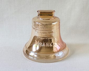 vintage Liberty Bell Anchor Hocking Marigold Carnaval clair tirelire en verre en verre, 3-3/4" de haut