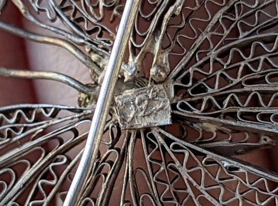 Vintage Sterling Silver Filigree Butterfly Brooch… - image 6