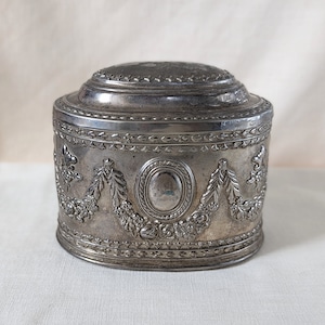 Vintage Silver Plated Dresser Box: Red Velvet Lined Floral Jewelry Box