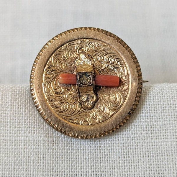 Antique Victorian Brooch with Coral, Antique Jewelry, Victorian Jewelry, Victorian Style, Antique Ladies Style, Coral Jewelry, Floral Brooch