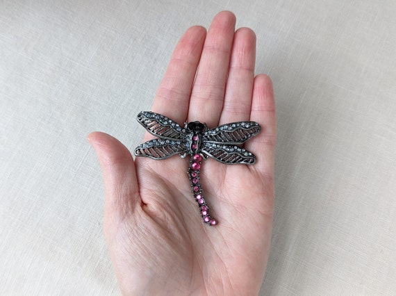 Vintage Dragonfly Brooch with Pink and Iridescent… - image 6