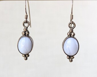 Vintage Sterling Silver Blue Lace Agate Dangle Earrings, Light Blue Earrings, Vintage Jewelry, Dangle Earrings, Agate Earrings Vintage Style