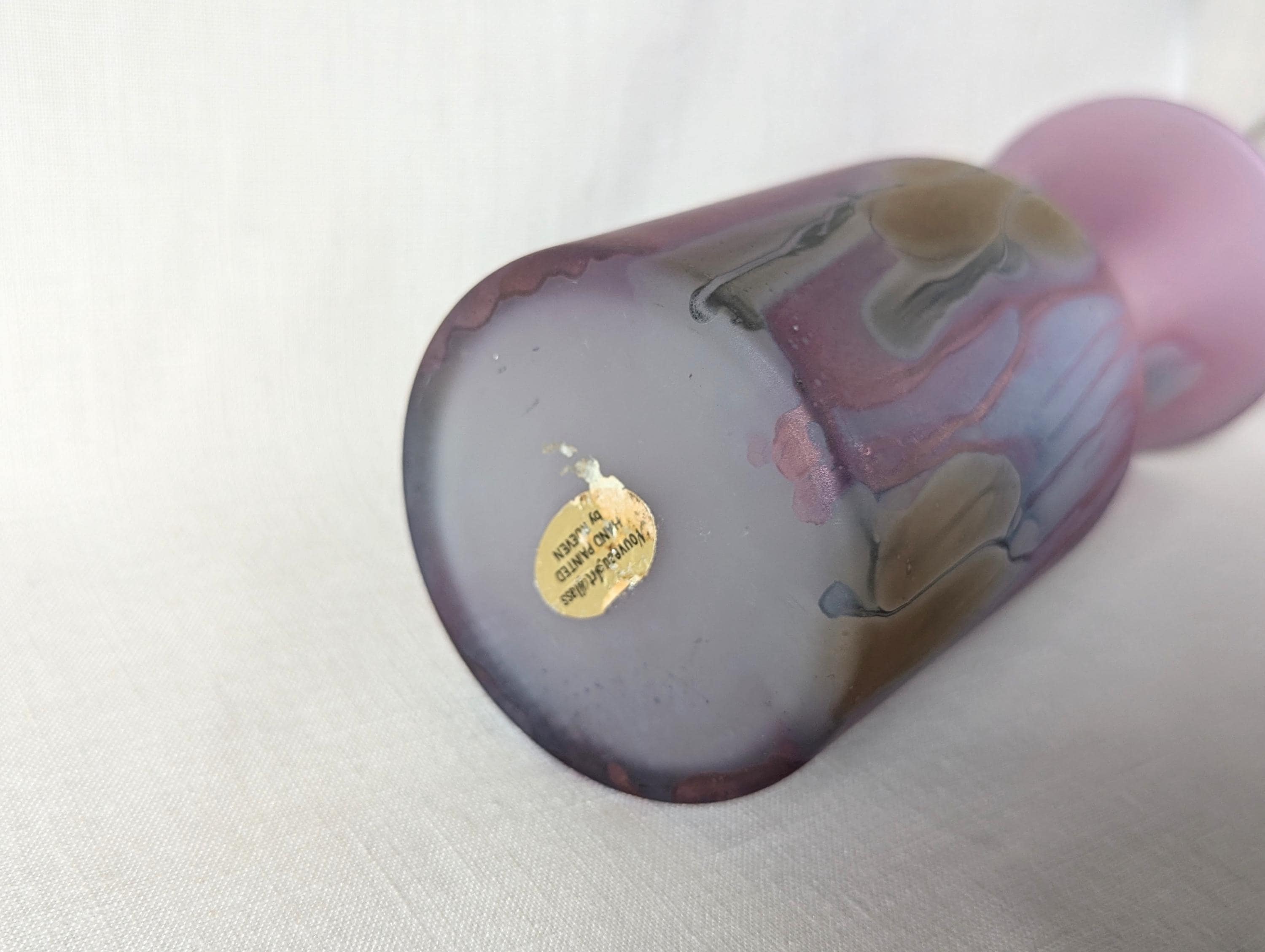 Vintage Rueven Art Nouveau Glass Vase: Hand-painted Watercolor