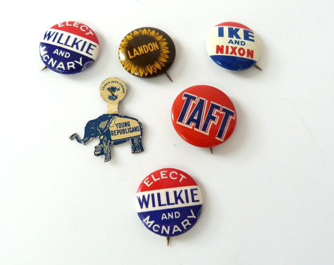 Lot of 6 Vintage Campaign Buttons Political Pins Etsy