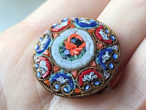 Vintage Micro Mosaic Brooch, Mosaic Flower Brooch… - image 4