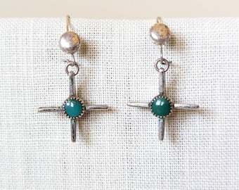 Sterling Silver Earrings, Southwestern Earrings, Turquoise Earrings, Cross Earrings, Vintage Earrings, Blue Bohemian Earrings, Boho Jewelry