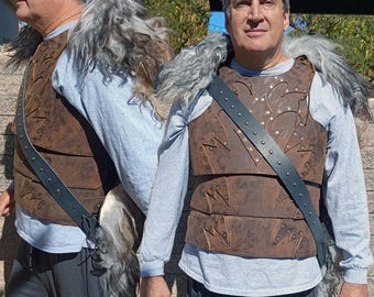 Leather Torso Armor Cuirass Viking Barbarian Fur Cape