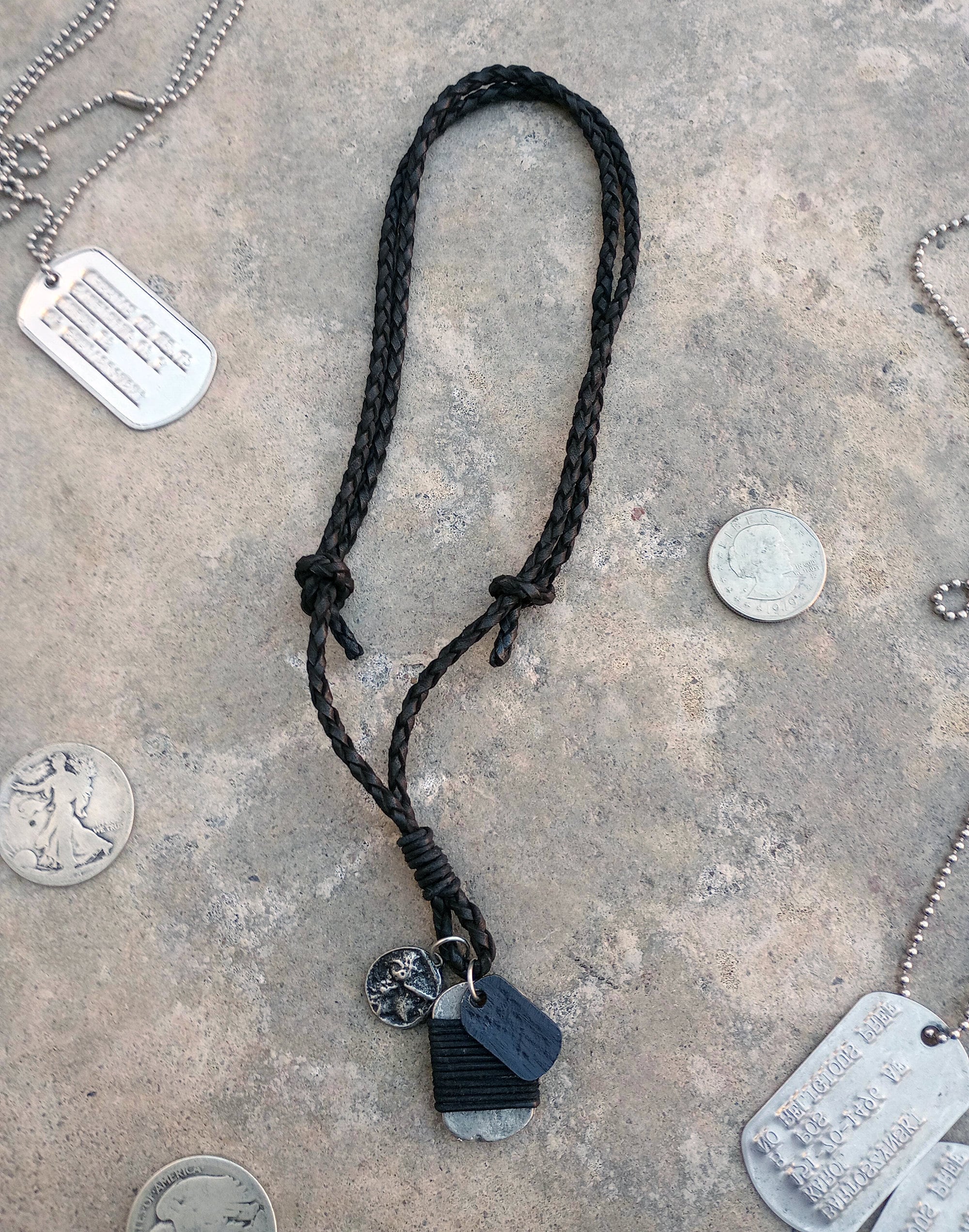Dog Tag Coin Leather Necklace - Etsy