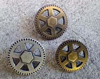 12 Pcs Vintage Steampunk Gear Sprocket Buttons Antique Brass