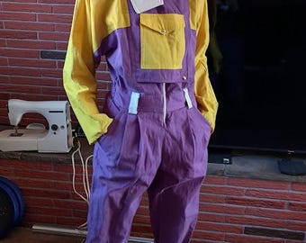 Jaren 80 jumpsuit overall paars geel dames